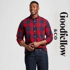 Goodfellow & Co Mens 2XB Northrop Shirt Red & Navy Plaid Long Sleeve Big & Tall